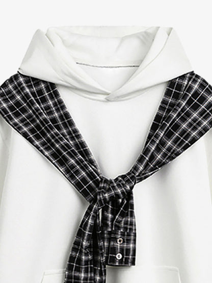 Stylish Plaid-Trimmed Hoodie with Sailor Collar Design for Women 