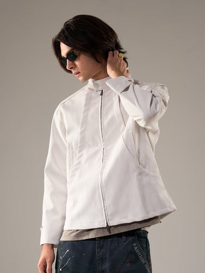 Stylish White Zip-Up Jacket for Modern Men - Perfect for Casual and Semi-Formal Occasions 