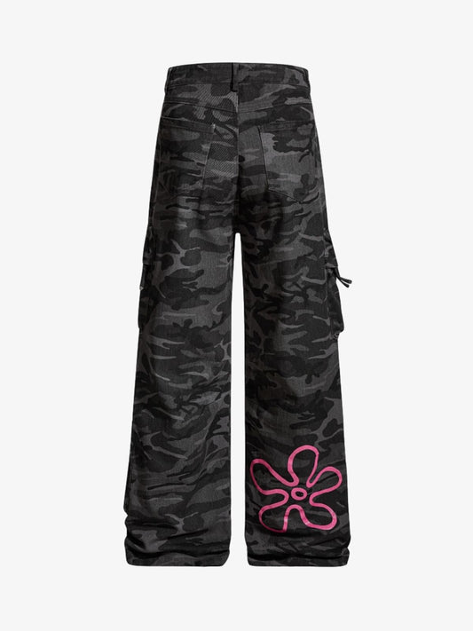 Retro Camouflage Pink Graffiti Barrel Pants 