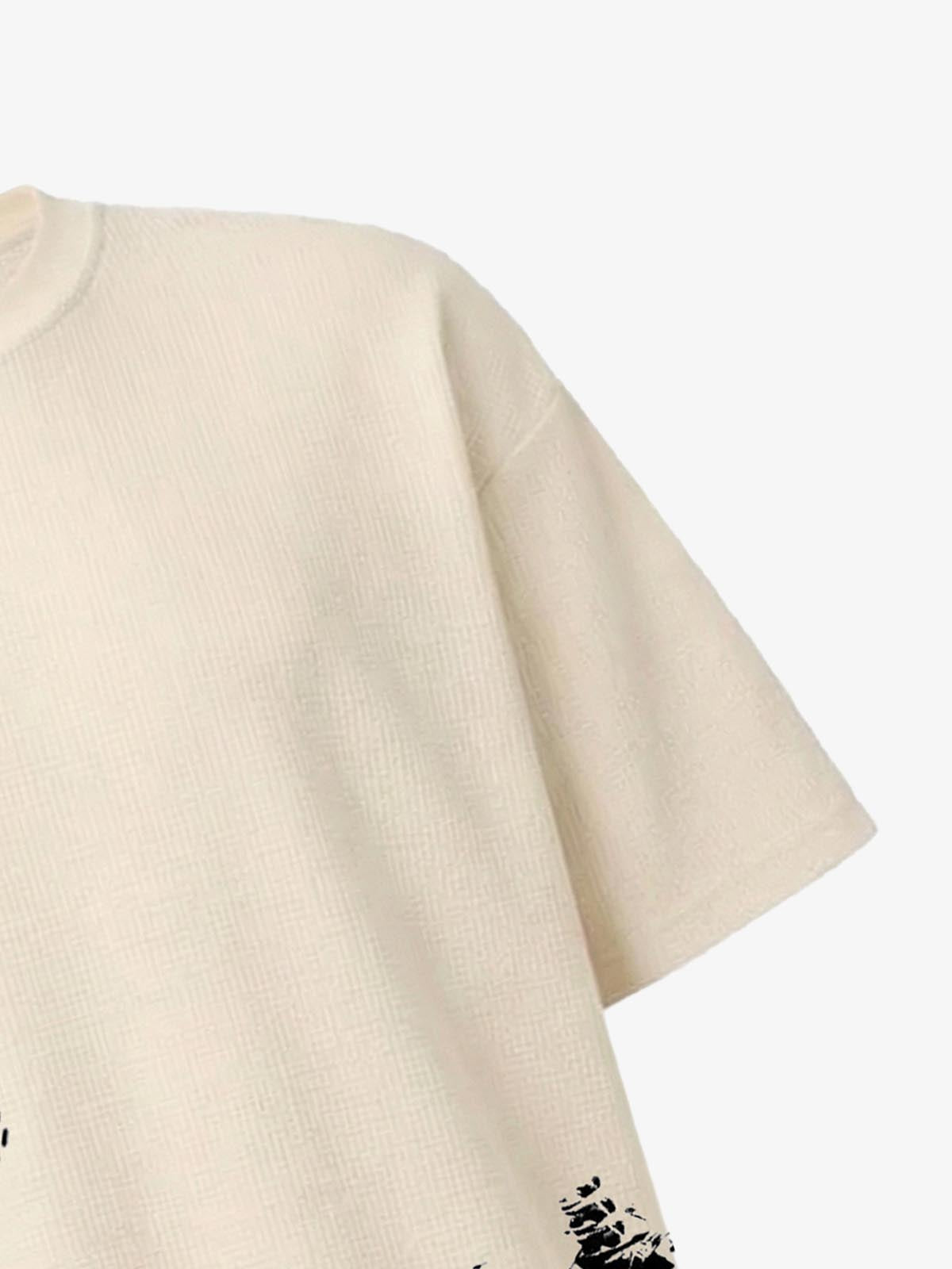 Asymmetric Skeleton Graphic Waffle T-Shirt 
