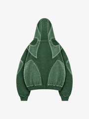 Washed Panelled High-Neck Zip Hoodie & Wide-Leg Sweatpants Set
