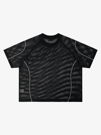 Mesh Jersey T-Shirt with Red Number 03 Print and Stitched Details 