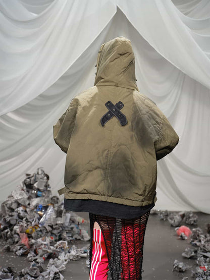 Camouflage Print Quilted Jacket with Detachable Hood for Men 