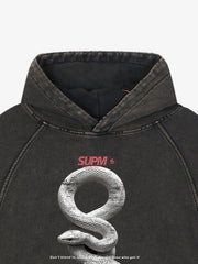 Vintage Washed Snake Appliqué Pullover Hoodie 