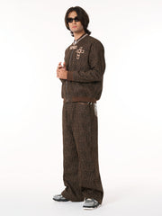 SUPM Graffiti Print Leather Leopard Print Baggy Pants 