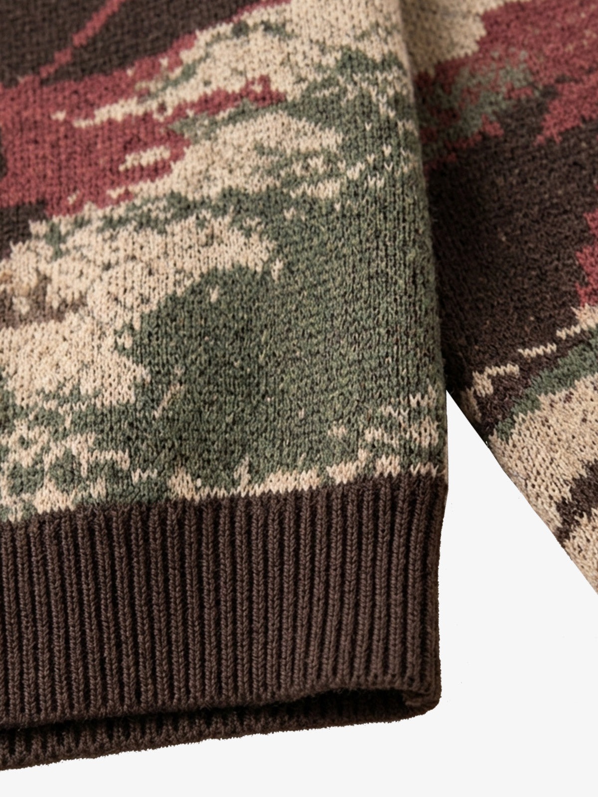 Distressed Camo Graphic Jacquard Knit Polo Sweater