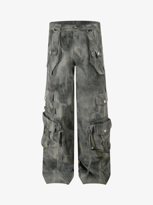 Smoky Dyed Multi-Pocket Tactical Strap Cargo Jeans