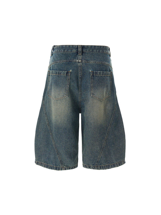 Washed Distressed Barrel Denim Jorts 