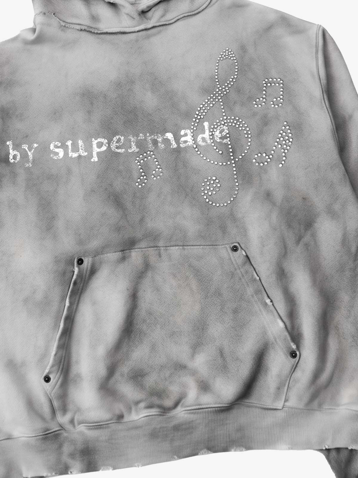 Music Note DVD Graphic Rhinestone Splatter-Wash Sweatshirt