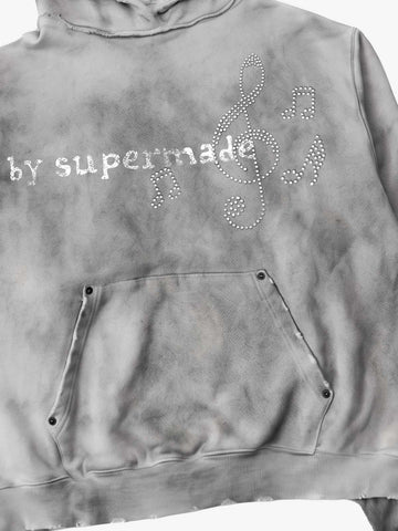 Music Note DVD Graphic Rhinestone Splatter-Wash Sweatshirt