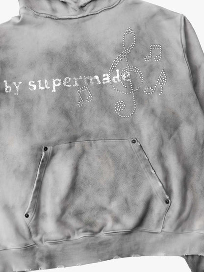 Music Note DVD Graphic Rhinestone Splatter-Wash Sweatshirt