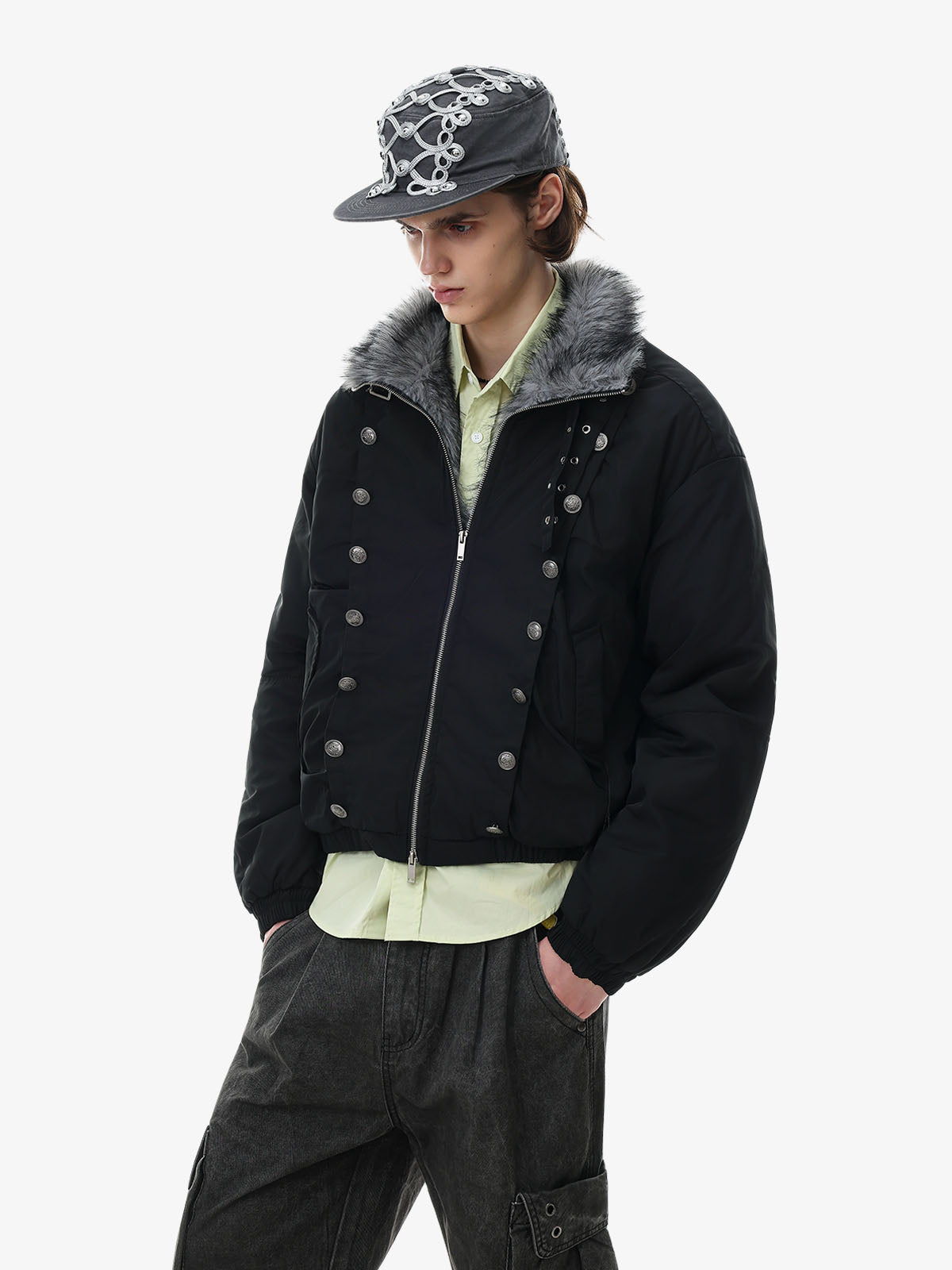 Napoleonic Double-Breasted Peaked-Lapel Padded Coat