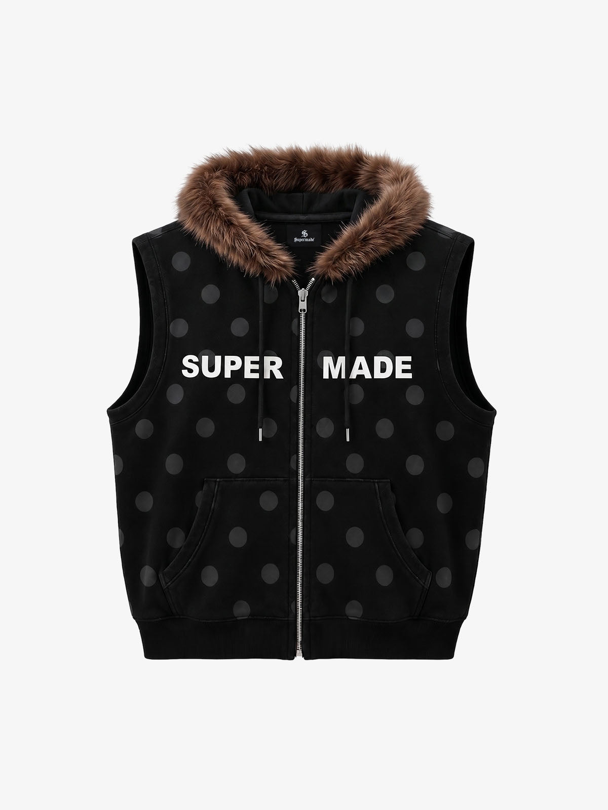 Faux Mink Fur Polka Dot Zip-up Hooded Vest