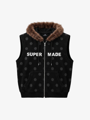Faux Mink Fur Polka Dot Zip-up Hooded Vest