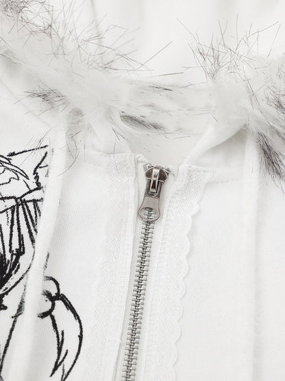 Retro Plush Collar Cartoon Anime Zip-Up Hoodie 