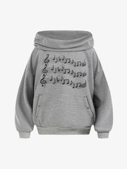 Lightweight Musical Note Print Waffle Hoodie