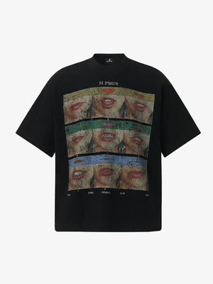 Cotton Oversized T-Shirt with Artistic Face Print and Bold Graphic Design 