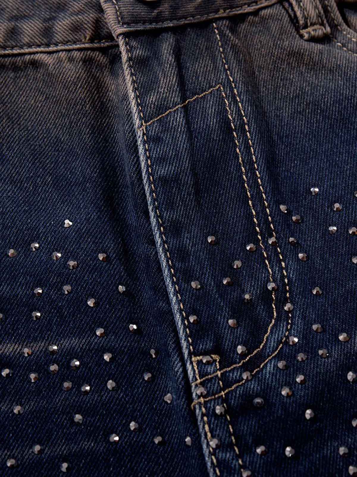 Gradient Wash Wide-Leg Jeans with Rhinestone Accents 