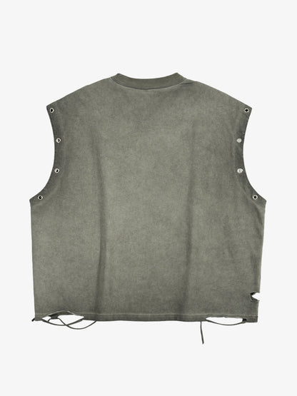 Vintage Washed Dark Cute Graphic Sleeveless T-Shirt 