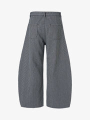 Retro Striped Colorblock Barrel Jeans 