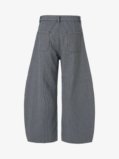 Retro Striped Colorblock Barrel Jeans 