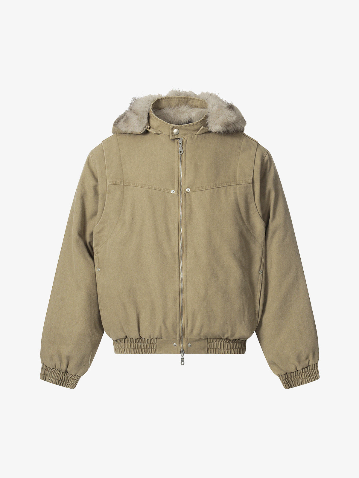 Street Outdoor Detachable Fur Collar Fleece Hooded Padded Jacket 