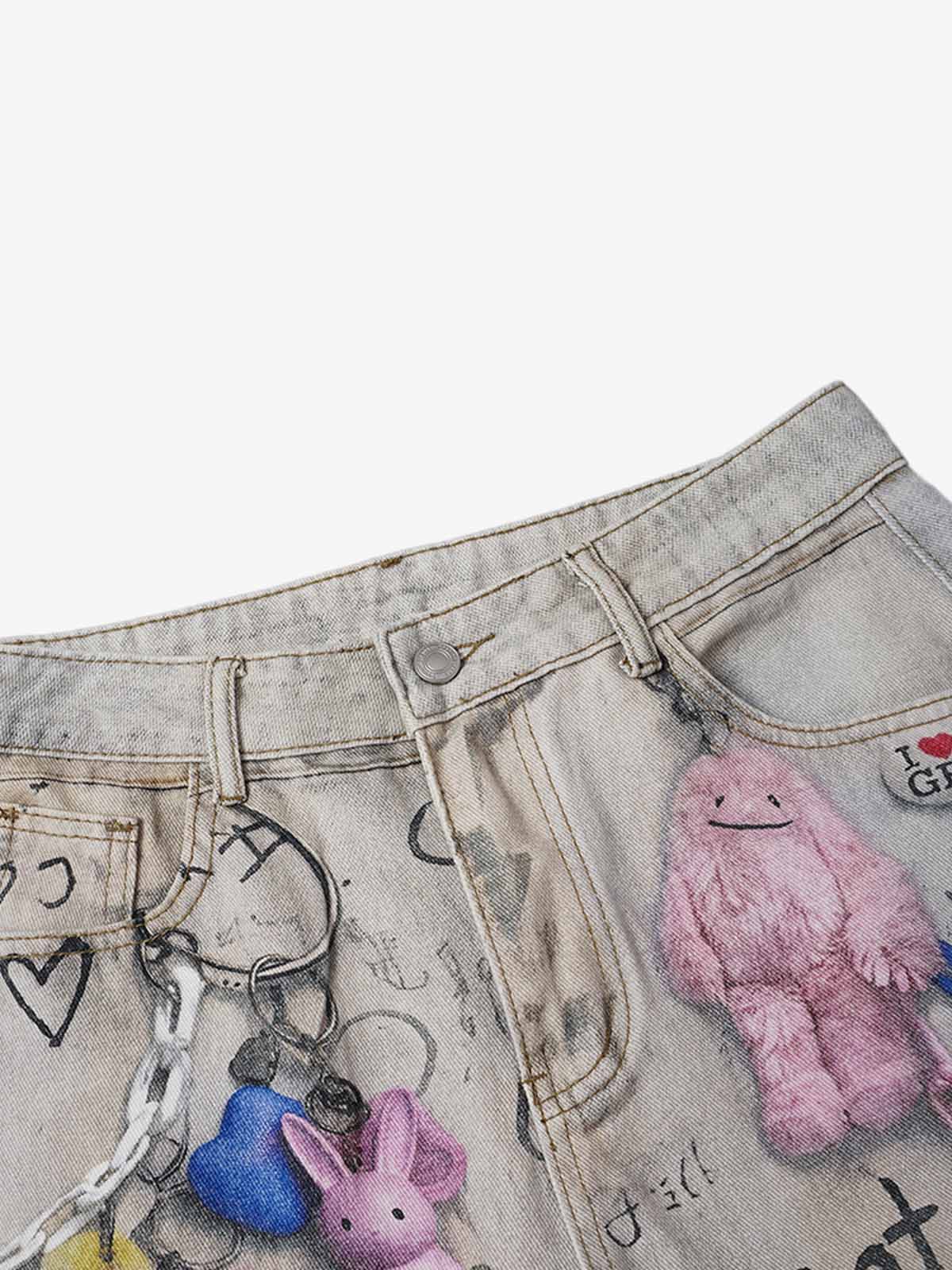 Graffiti Graphic Jeans; Blue / S, Blue / M, Blue / L, Blue / XL