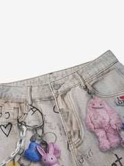 Graffiti Graphic Jeans; Blue / S, Blue / M, Blue / L, Blue / XL