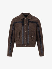 Deconstructed Patchwork Cropped Faux Leather Jacket