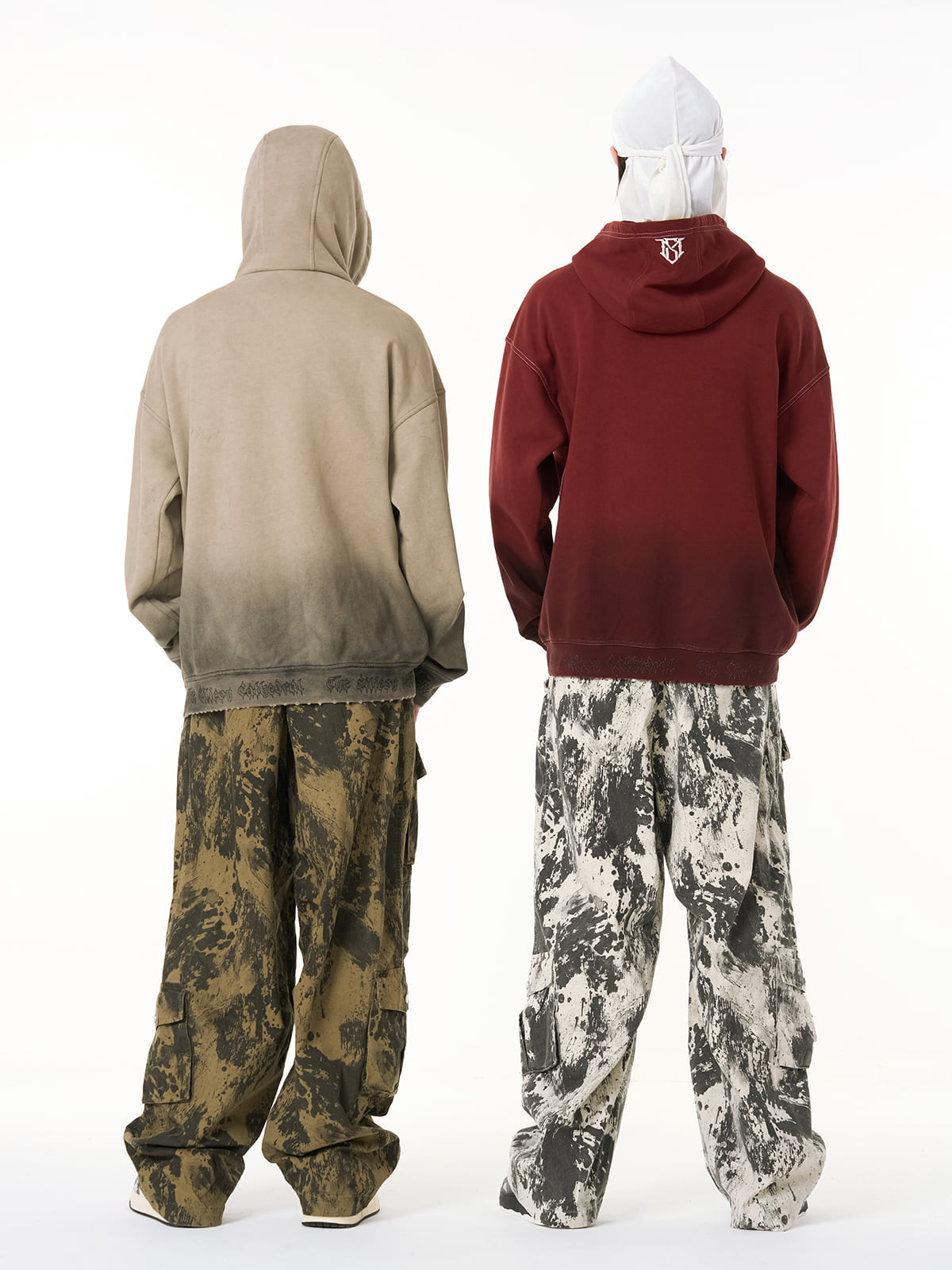 SUPERMADE Embroidered Distressed Spray-Painted Hooded Sweatshirt 