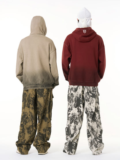 SUPERMADE Embroidered Distressed Spray-Painted Hooded Sweatshirt 
