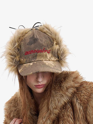 Camo Faux Fur Trim Hat