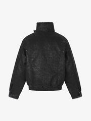 Deconstructed Faux-Fur Trim Stand-Collar PU Leather Coat