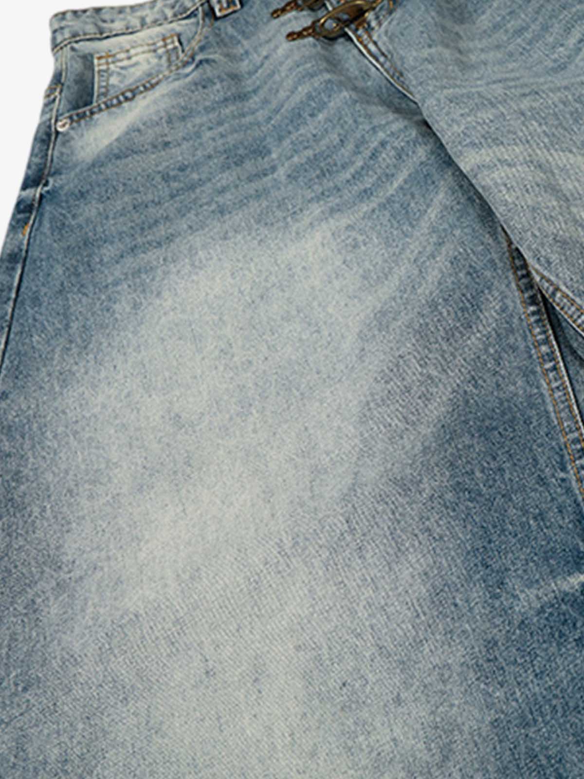 Wide-Leg High-Waisted Denim Pants with Asymmetric Wrap Design 