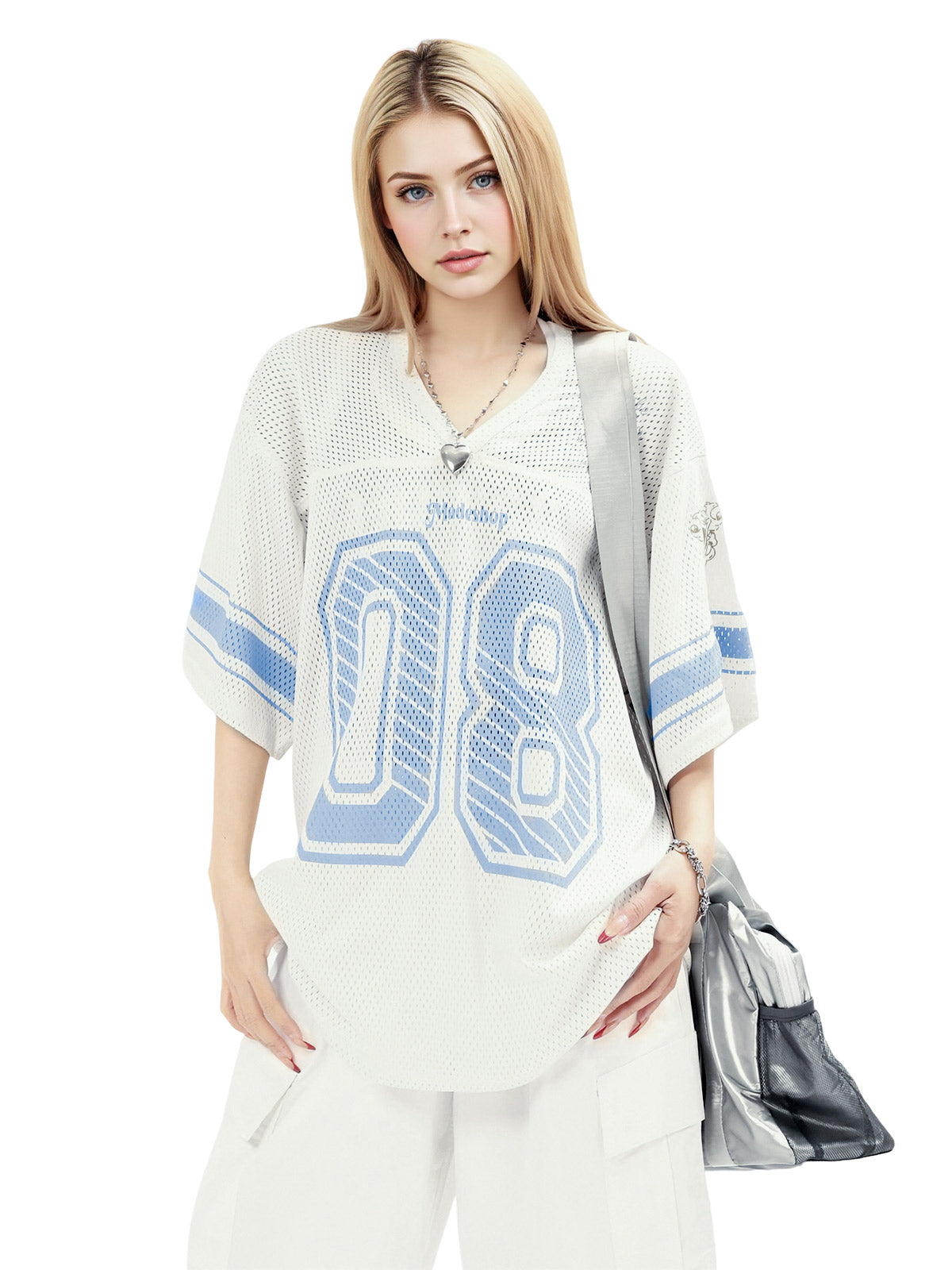 Retro Hollow Digital Stripe Print Jersey  T-shirt