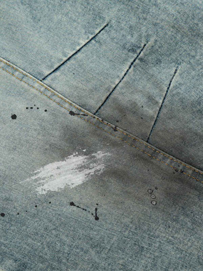 Vintage Paint-Splatter Scarf Tie Barrel Jeans