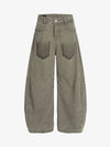 Olive Green Wide-Leg Cargo Pants with Oversized Pockets 