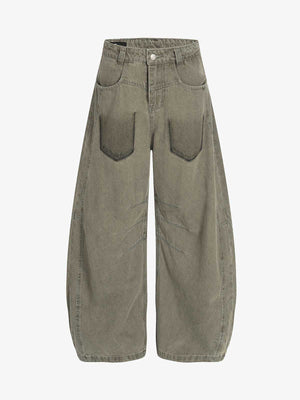 Olive Green Wide-Leg Cargo Pants with Oversized Pockets 