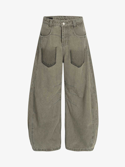 Olive Green Wide-Leg Cargo Pants with Oversized Pockets 