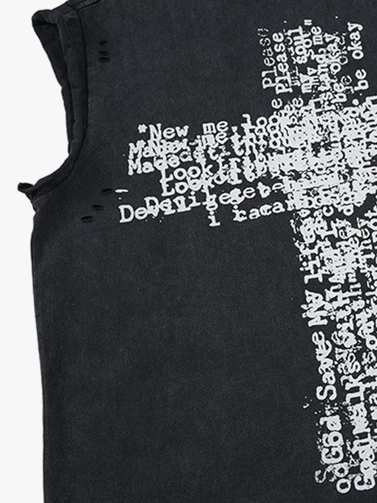Letter Cross Graphic Distressed Tank Top