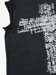 Letter Cross Graphic Distressed Tank Top