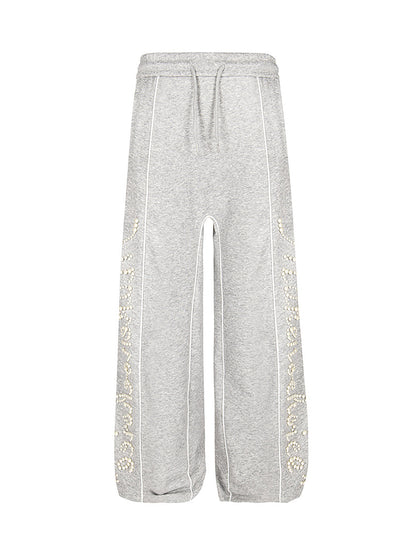 Retro Pearl Design Casual Straight Pants 