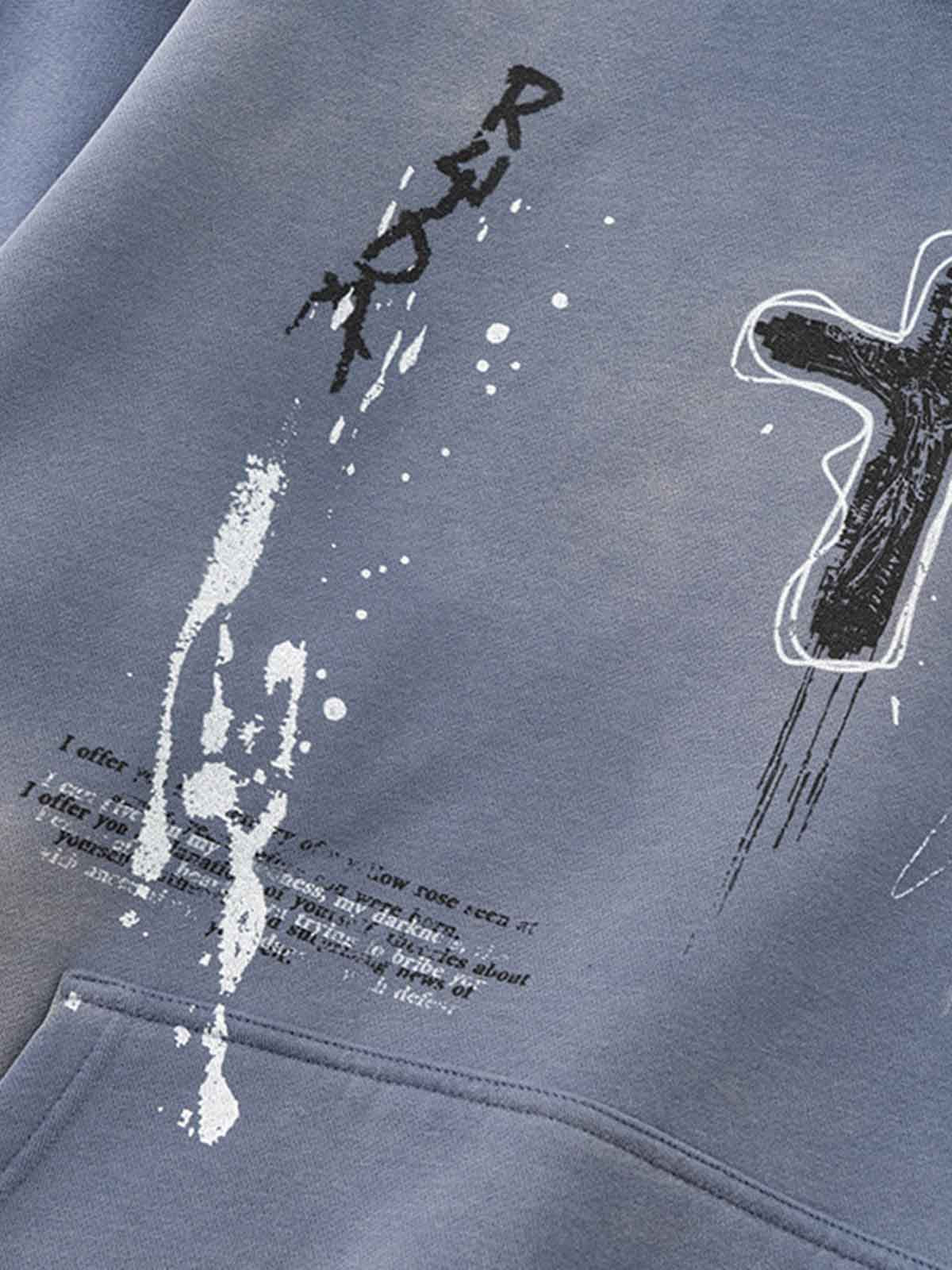 Vintage Dirty Wash Cross Graphic Hoodie 