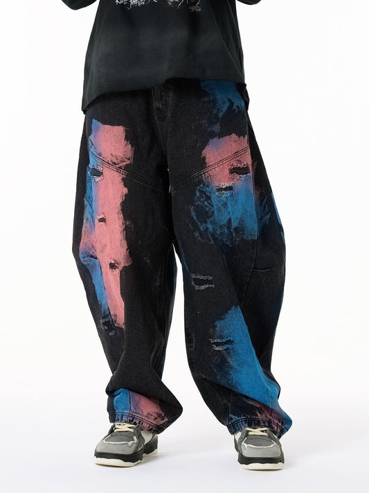 Unique Wide-Leg Denim Pants with Artistic Spider Design for Fashion Lovers 