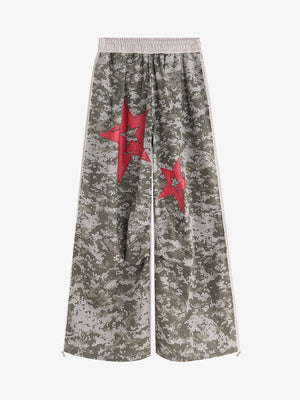 Retro Camouflage Star Patch Colorblock Casual Pants 