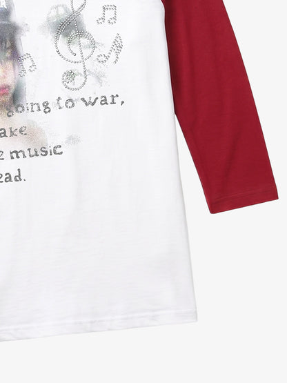 Musical Note Rhinestone Graphic 5/8 Raglan Sleeve Top