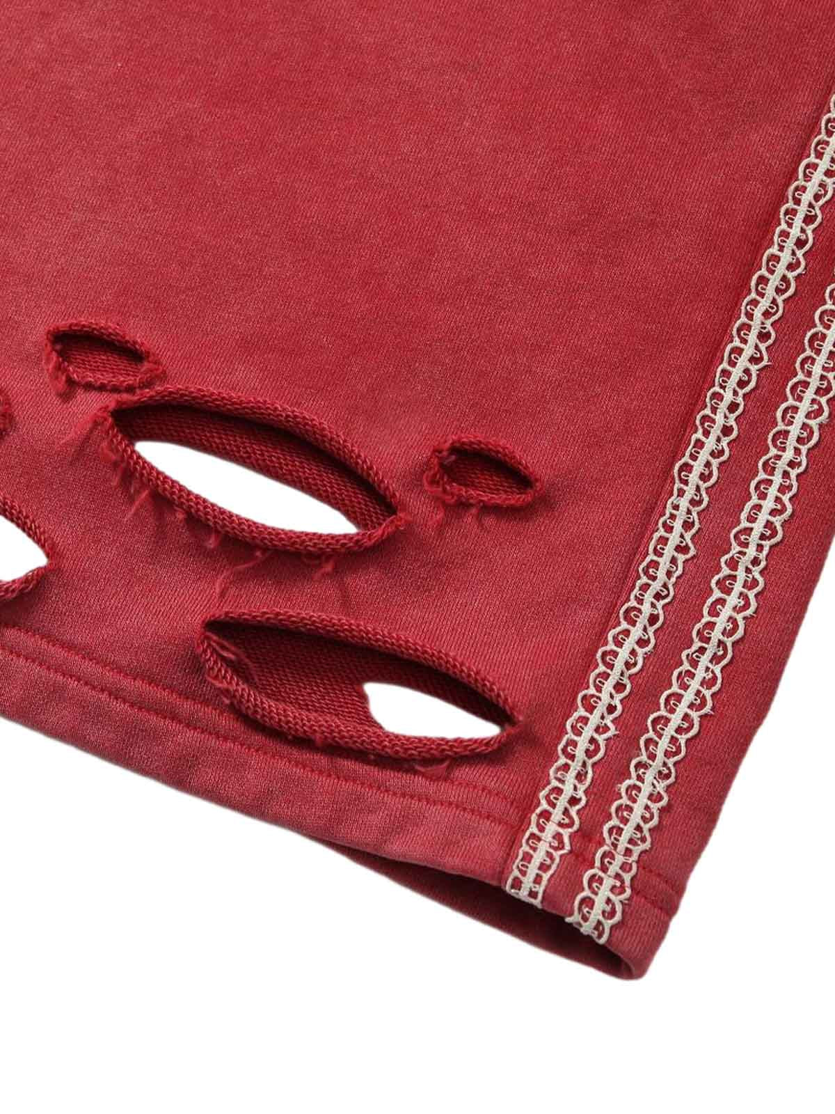 Distressed Ripped Red Culotte Jorts 