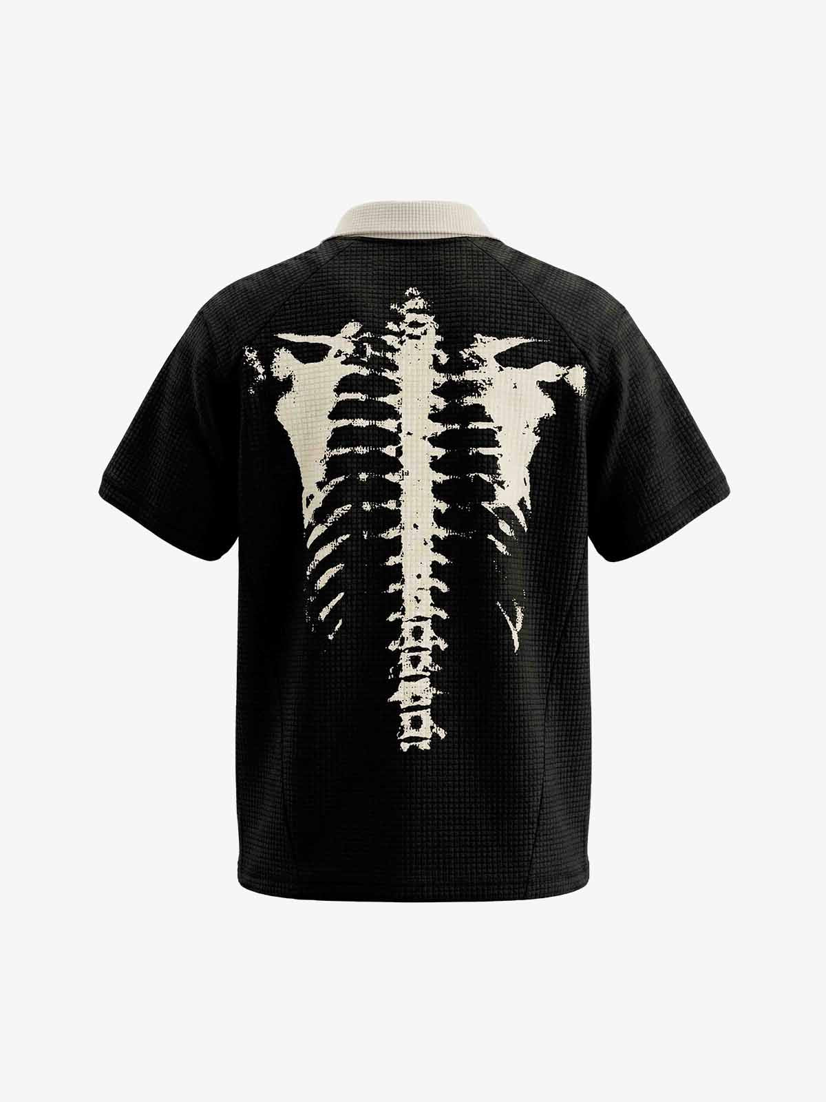 Skeleton Ribcage Graphic Print Asymmetric Button Polo Shirt 