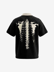 Skeleton Ribcage Graphic Print Asymmetric Button Polo Shirt 
