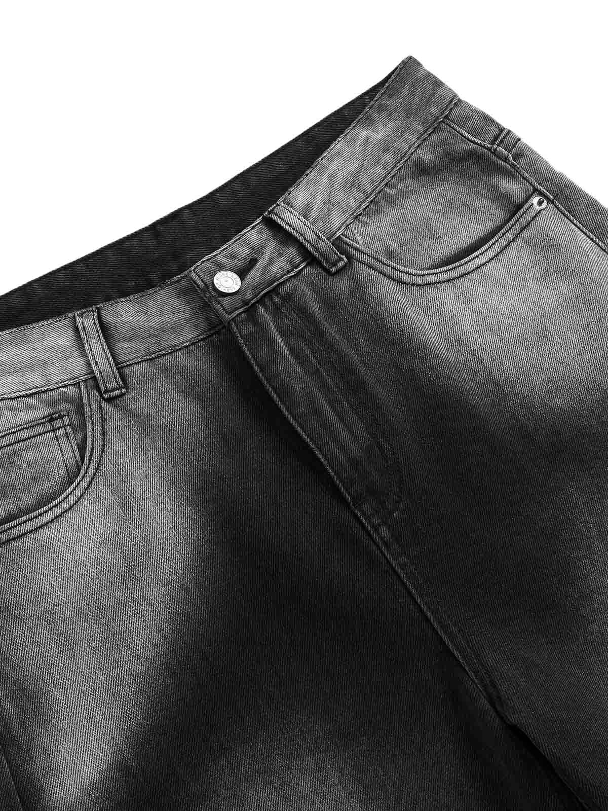 Washed Raw Edge Straight Jeans 